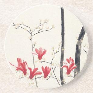 Magnolia boom door Kobayashi Kokei, Vintage Natuur Zandsteen Onderzetter