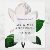 Magnolia Botanisch groen Bruiloft Feestfles Wijn Etiket (Enkel label)