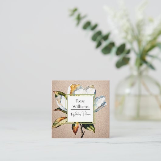 Magnolia Botanische Stilleven Elegante Bloemen Vierkante Visitekaartje (Staand voorkant)
