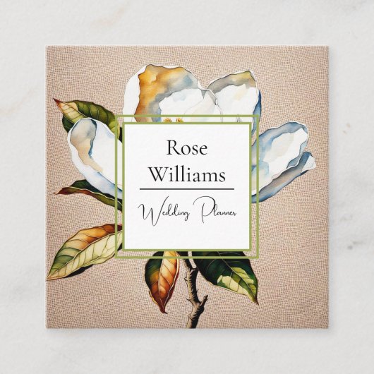 Magnolia Botanische Stilleven Elegante Bloemen Vierkante Visitekaartje (Voorkant)