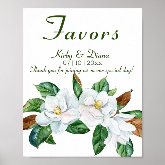  Magnolia Bouquet Wedding Favors Sign Poster (Voorkant)
