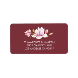 Magnolia Bourgondië Bloemen Waterverf Etiket