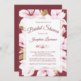 Magnolia Bourgondië Floral Bridal Shower Uitnodigi Kaart