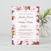 Magnolia Bourgondië Floral bruiloft uitnodigingen (Staand voorkant)