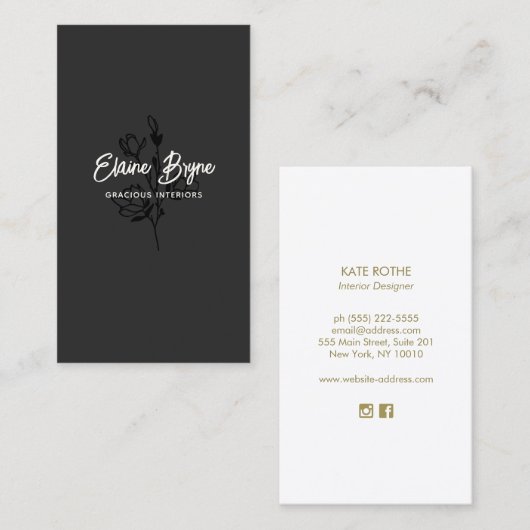 Magnolia Branch Black en White Floral Visitekaartje (Voorkant / Achterkant)