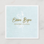 Magnolia Branch Floral Signature Script Blue Linen Vierkante Visitekaartje (Voorkant)