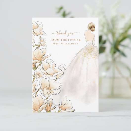 Magnolia Bride Future Mrs Hartelijk dank Bedankkaart (Staand voorkant)