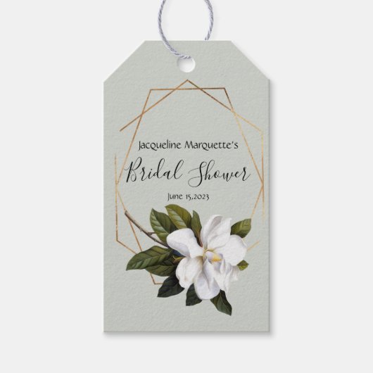 Magnolia Bruiloft met Goud en Salie Cadeaulabel (Voorkant)