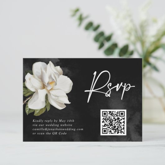 Magnolia Bruiloft QR Code RSVP Kaartje (Staand voorkant)