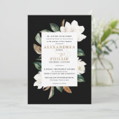 Magnolia bruiloft uitnodiging | Black (Staand voorkant)