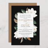 Magnolia bruiloft uitnodiging | Black (Voorkant / Achterkant)