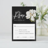 Magnolia bruiloft zwart-wit RSVP-kaart RSVP Kaartje (Staand voorkant)