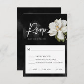 Magnolia bruiloft zwart-wit RSVP-kaart RSVP Kaartje (Voorkant / Achterkant)