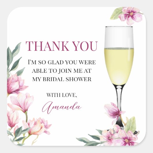Magnolia Brunch en Bruisend Bedankt Vierkante Sticker (Voorkant)