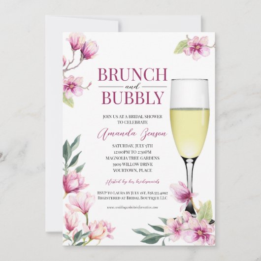 Magnolia Brunch en Bubble Vrijgezellenfeest Kaart (Voorkant)