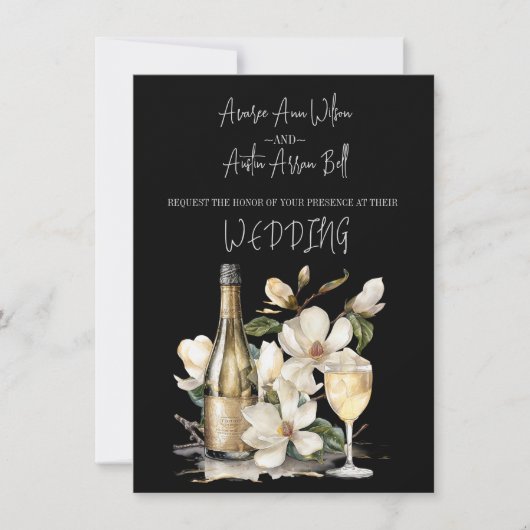 Magnolia Champagne en glazen Witte Tekst Kaart (Voorkant)