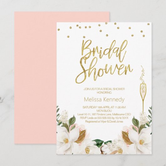 Magnolia Champagne Glass Bridal Shower Kaart (Voorkant / Achterkant)