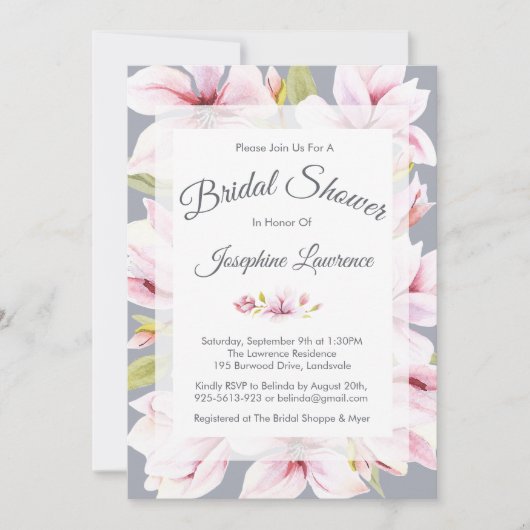 Magnolia Charm Bloemen Bruidsdouche Uitnodigingen (Voorkant)
