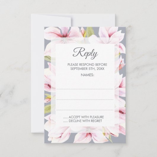 Magnolia Charm Bloemen Bruiloft Antwoord Kaarten (Voorkant)