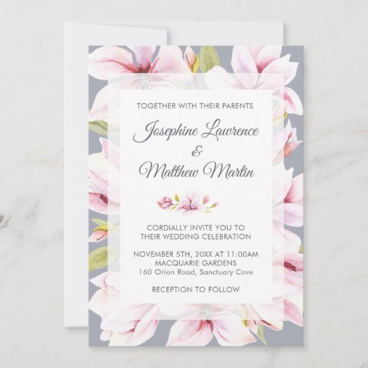 Magnolia Charm Floral bruiloft uitnodigingen (Voorkant)