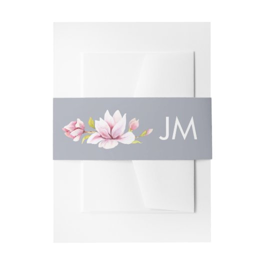 Magnolia Charm Monogram Bloemen Bruiloft Uitnodigingen Wikkel (Voorkant Voorbeeld)