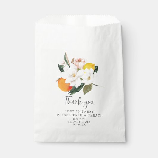 Magnolia Citrus Shower Favor Bag Love is Sweet Bedankzakje (Voorkant)