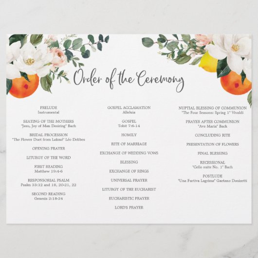 Magnolia Citrus Tri-Fold Wedding Programme Flyer (Achterkant)