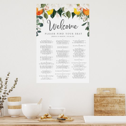 Magnolia Citrus Trouw Stoelen Plattegrond Bord Poster (Keuken)