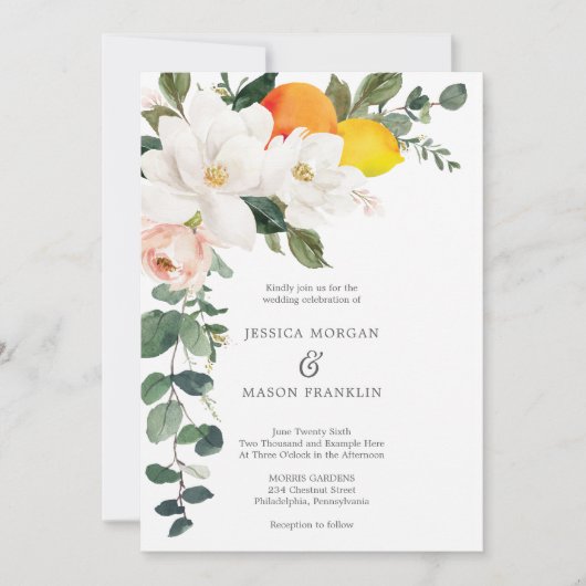 Magnolia Citrus Wedding Invitation Kaart (Voorkant)