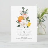 Magnolia Citrus Wedding Invitation Kaart (Staand voorkant)