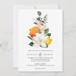 Magnolia Citrus Wedding Invitation Kaart
