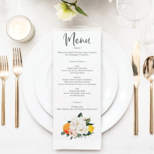 Magnolia Citrus Wedding Menu en Hartelijk dank Kaart
