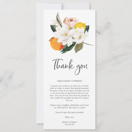 Magnolia Citrus Wedding Menu en Hartelijk dank Kaart (Achterkant)