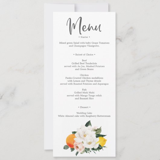 Magnolia Citrus Wedding Menu en Hartelijk dank Kaart (Voorkant)
