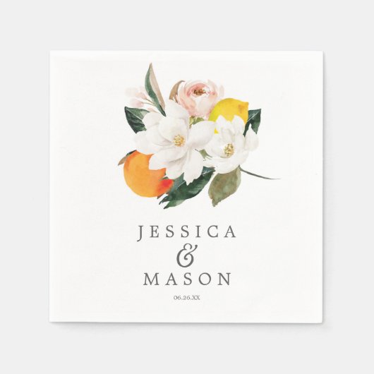 Magnolia Citrus Wedding Napkin Cocktail Napkin Servet (Voorkant)