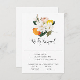 Magnolia Citrus Wedding RSVP-kaart Kaart