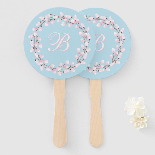 Magnolia Collectie en Spun Sugar Blue Background Handwaaier (Voorkant en achterkant)