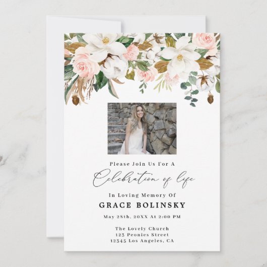 Magnolia & Cotton Celebration of Life Invites Kaart (Voorkant)