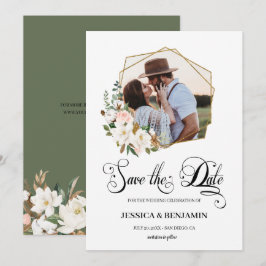 Magnolia Cotton Floral laat gouden geometrische fo Save The Date