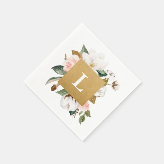 Magnolia & Cotton Flowers Weddenschap Cocktail Nap Servet (Hoek)