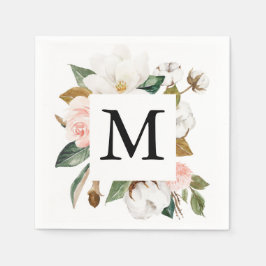 Magnolia Cotton Monogram Wedding Cocktail Napkin Servet