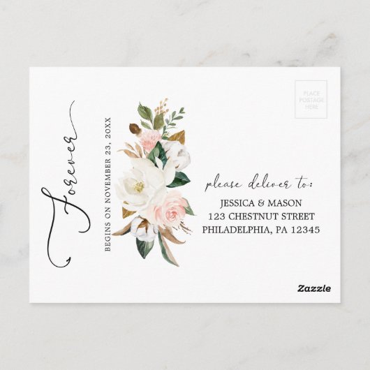 Magnolia Cotton Wedding RSVP Briefkaart (Achterkant)