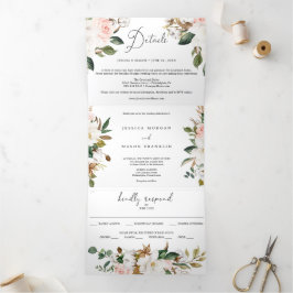 Magnolia Cotton Wedding Tri-Fold Invitations RSVP Drieluik Uitnodiging