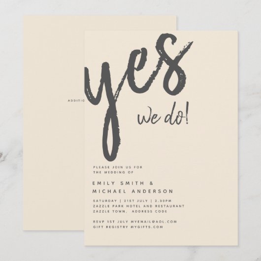Magnolia Cream Modern Wedding Typography Kaart (Voorkant / Achterkant)
