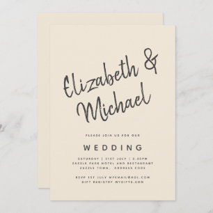Magnolia Cream Modern Wedding Typography Kaart