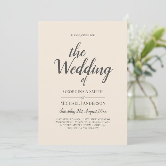 Magnolia Cream Modern Wedding Typography Kaart (Staand voorkant)