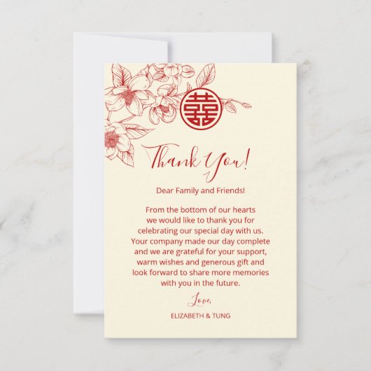Magnolia Cream Rode Chinese bruiloft Bedankkaart (Voorkant)