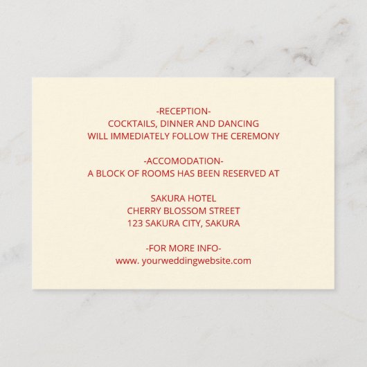 Magnolia Crème Chinese Trouwdetails Informatiekaartje (Achterkant)