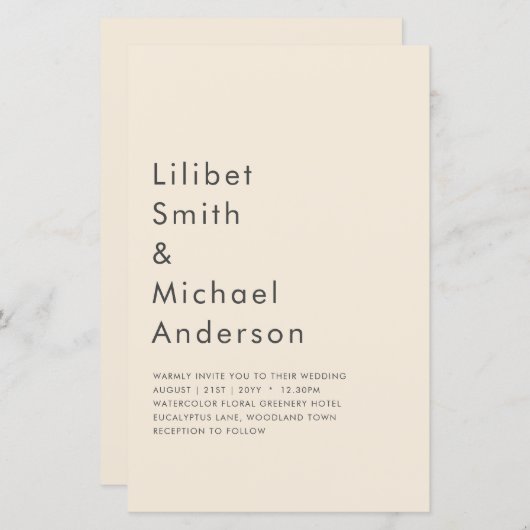 Magnolia Crème Moderne Trouwtypografie (Voorkant / Achterkant)