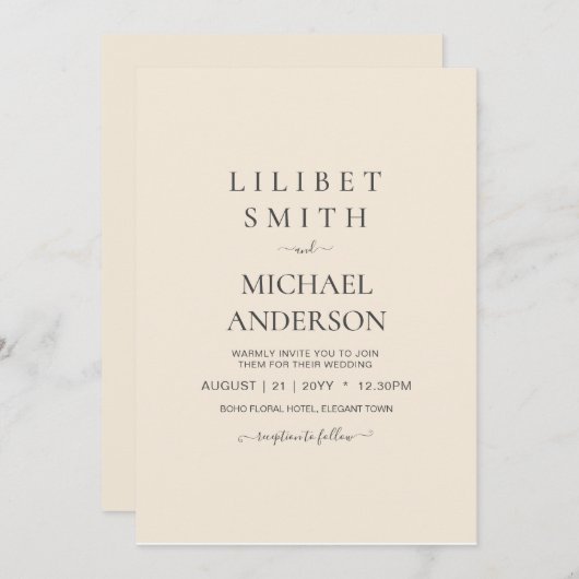 Magnolia Crème Moderne Trouwtypografie Kaart (Voorkant / Achterkant)